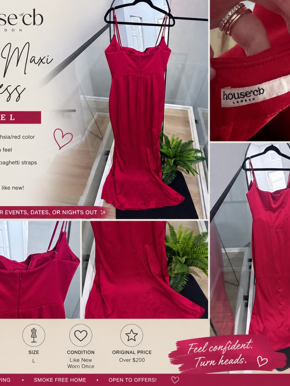 House of CB Hot Pink Maxi Slip Dress with Spaghetti Straps